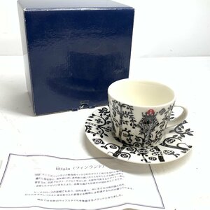 f001 N 未使用保管品 フィンランド iittala イッタラ タイカ カップ＆ソーサー フクロウ・キジ柄 ホワイト白 ブラック黒 北欧食器