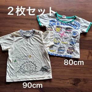 保育園着に★洗い替え、着替えに！ 半袖Tシャツ Tシャツ　80cm 90cm 新幹線　電車　プラレール　ハリネズミ　 半袖