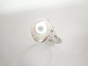 7/ прекрасный товар Mikimoto Pt950 жемчуг жемчуг примерно 8.2.. кольцо с бриллиантом кольцо 