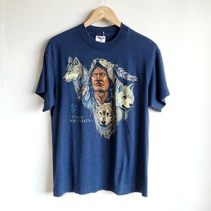 A31◆90s USA製 HEF-T TEE JAYS 半袖 プリントTシャツ sizeL 水色 ブルー vintage USED 中古 インディアン SPIRIT BROTHERS