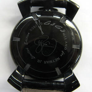 【動作品】GaGaMILANO ガガミラノ マヌアーレスリム 46MM メンズ腕時計 ネイマール Jr 限定038/110 ブラック ベルト付の画像7