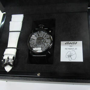 【動作品】GaGaMILANO ガガミラノ マヌアーレスリム 46MM メンズ腕時計 ネイマール Jr 限定038/110 ブラック ベルト付の画像3