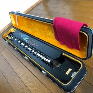 大正琴 ピーコックハープ PEACOK HARP 和楽器 御所車柄 ハードケース付き 弦楽器 琴 日本製 中古 黒 ブラック 楽器