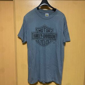 美品　ハーレーダビッドソン　HARLEY DAVIDSON 3D EMBLEMタグ　90s サイズL フロッキープリント　USA製 半袖Tシャツ グレー