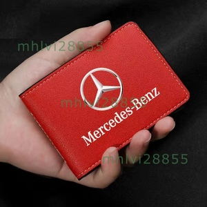 ★メルセデス・ベンツ BENZ★レッド★カードケース 免許入れ PUレザー 身分証ケース カード収納 薄型 パスケース カード入れ