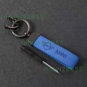 * Mini BMW MINI* blue * car key holder alcantara material car key chain key ring lost prevention kalabina clip 