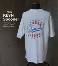 90s USA製 レインスプーナー REYN Spooner 白 ホワイト HULA League '56 染み込みプリント Tシャツ L _画像1