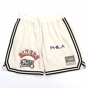 D0505SP2 未使用品 24SS Mitchell&Ness/フィラデルフィア76ers スウェット ショートパンツ【サイズ：L】オフホワイト NBA ショーツ 