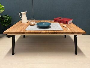 Art hand Auction [Free Shipping] Low table, rectangular, 90cm x 60cm, ash, vertical pattern, folding legs, Handmade items, furniture, Chair, table, desk