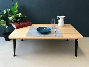 Art hand Auction [Free Shipping] Low table, rectangular, 90cm, 50cm, rounded corners, natural pine, folding legs, Handmade items, furniture, Chair, table, desk