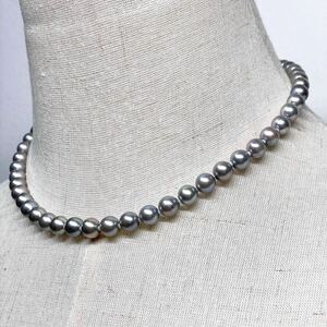 良質!! テリ強 美品 アコヤ真珠 ネックレス 約41cm 7.0mm アコヤパール 本真珠 ラウンド ブルーグレー pearl necklace jewelry silver