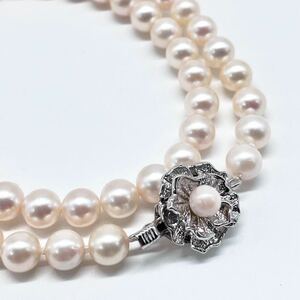 テリ最強!! 美品 アコヤ真珠 ネックレス 約42.5cm 6.5-7.0mm アコヤパール ラウンド ホワイトピンク系 pearl necklace jewelry silver