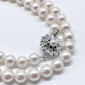 テリ最強 美品 アコヤ真珠 ネックレス 6.9-7.4mm アコヤパール ラウンド silver刻印 necklace jewelry pearl 