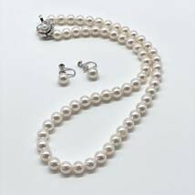 テリ最強 K14WG 美品 アコヤ真珠 ネックレス イヤリング セット 7.2-7.4mm ラウンド pearl necklace jewelry silver_画像5