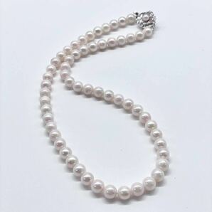 テリ強 美品 アコヤ真珠 ネックレス 7.0-7.5mm アコヤパール ラウンド ホワイトピンク系 pearl necklace jewelry silver刻印の画像5