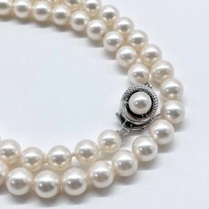 テリ強 美品 アコヤ真珠 ネックレス 6.5-7.0mm アコヤパール ラウンド pearl necklace jewelry silver刻印