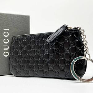 【極美品】GUCCI グッチ 小銭入れ コインケース マイクログッチ シマ レザー 本革 ブラック 黒 メンズ レディース