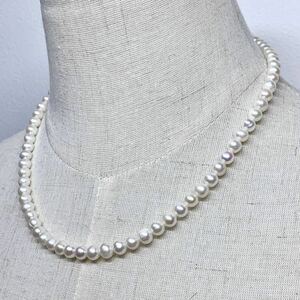 良質!! テリ強 アコヤ真珠 ネックレス 約47.5cm 6.5-6.8mm アコヤパール 本真珠 ラウンド pearl necklace jewelry silver