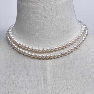 良質!! テリ強 美品 本真珠 ネックレス 約41cm 6.5mm アコヤパール セミラウンド pearl necklace jewelry silver