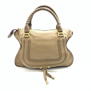 CHLOE クロエ マーシー ハンドバッグ Marcie ダブルキャリーバッグ レザー ベージュ ゴールド シンプル ファスナー開閉 管理HS37164