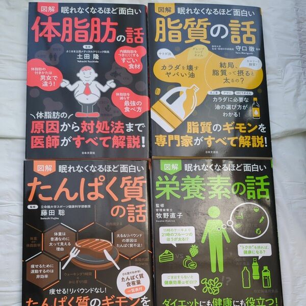 【4冊セット】図解眠れなくなるほど面白い体脂肪の話 ・脂質の話・ たんぱく質の話・栄養素の話