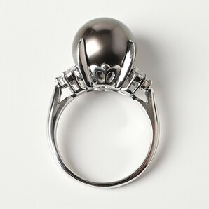 黒蝶真珠 ダイヤモンド 039ct Pt900 総重量約9.9g 指輪 14号 パール プラチナ 骨董 古美術 ジュエリー アンティークの画像2