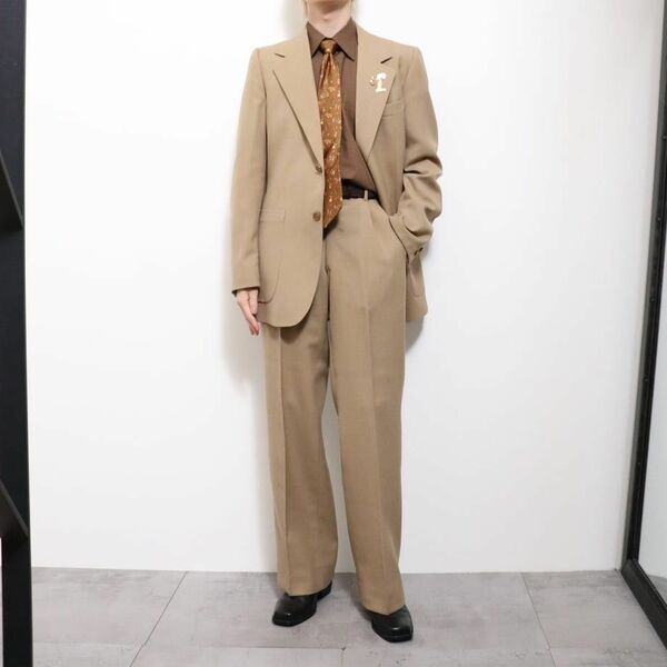 Vintage single setup & shirt & tie Beige スーツ パンツスーツ