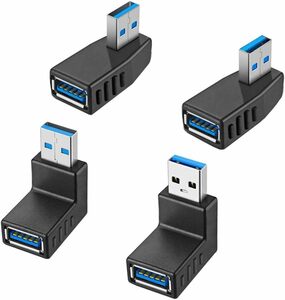 サムコス USB 3.0 アダプタ L型 90度 直角 方向変換アダプター 【4個セット】 オス×メス 高速 5Gbps Type