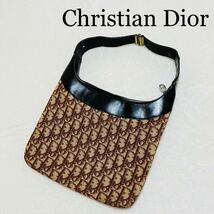 vintage】Christian Diorトロッター2wayショルダーバッグ肩掛け ブラウン系 レザー キャンバス_画像1