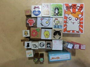 【HW80-62】【送料無料】スタンプ セット/はんこ/猫 にわとり ハム太郎 花 他/文房具/※汚れ有