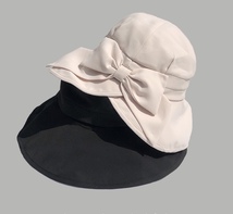 帽子レディース UVカット リバーシブル 日よけハット つば広帽子 あご紐付 紫外線対策 日焼け防止 遮光100％ 折りたたみ 小顔効果_画像6