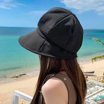 つば広帽子 レディース ハット ブラック 黒 日焼け予防 日よけ帽 UVカット 軽量 紫外線 小顔効果 サイズ調節可 キャアプ_画像3