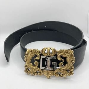 DOLCE&GABBANA Dolce and Gabbana leather belt black 95cm 38INCH buckle Logo Dolce&Gabbana Gold silver men's 