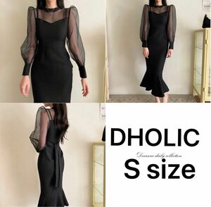 DHOLIC オーガンジー マーメイドドレス S Organza Mermaid Strap Dress ワンピース 長袖 黒