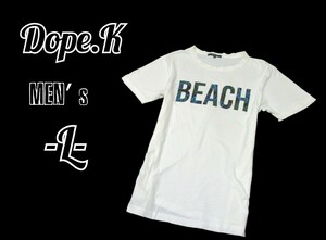 メンズL◇DOPE.K◇BEACHロゴ半袖Tシャツ 白色