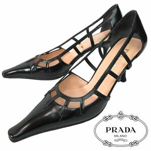 j5 PRADA プラダ レザー パンプス エナメル パテント レザー ブラック 黒 35.5 イタリア製 シューズ ハイヒール 正規品 レディース