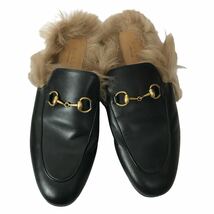 j99 GUCCI グッチ プリンスタウン ホースビット ローファー レザー シューズ ファー ミュール 37 ブラック 正規品 箱付 レディース 良品_画像3