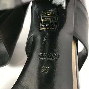 j116 GUCCI グッチ レザー サンダル エナメル スエード レザー オープントゥ パンプス 39 イタリア製 本革 黒 ブラック シューズ 正規品の画像10