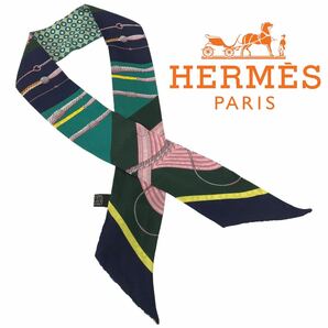 j148 HERMES エルメス ツイリー シルク スカーフ リボンスカーフ silk 絹100% グリーン クリック クラシック モダン カナージュ 正規品の画像1