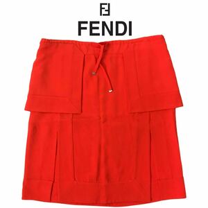 j153 FENDI フェンディ 膝丈スカート スリット ポケットデザイン 40 イタリア製　オレンジ レディース 正規品