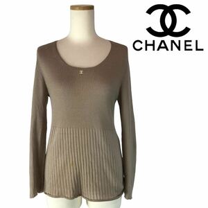 j295 CHANEL Chanel 00A here Mark knitted tops long sleeve sweater rib 42 Italy made cashmere 70% silk 30% P16100 V00795 regular goods 