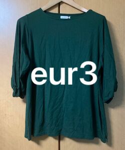 【h1】着痩せ　eur3 Tシャツ トップス カットソー 七分袖　グリーン　カーキ