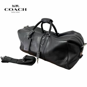 1 jpy ~[ beautiful goods ]OLD COACH Old Coach Boston bag 2way leather black traveling bag high capacity men's lady's silver metal fittings 5404