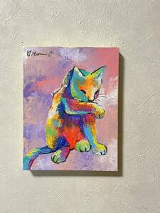 真作 ★絵画 原画 現代アート キャンバス アート 動物画 ネコの絵　猫