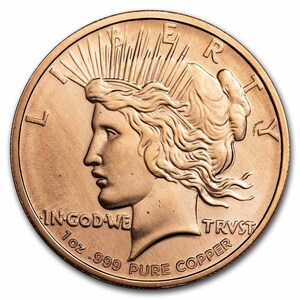 [カプセル付き] (新品) アメリカ「ピース ドル」純銅・1オンス 28.35gm 銅貨 コイン