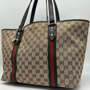 極美品◆A4◎ グッチ GUCCI トートバッグ ハンドバッグ GG キャンバス シェリーライン チャーム レザー 本革 肩掛け メンズ レディース 鞄