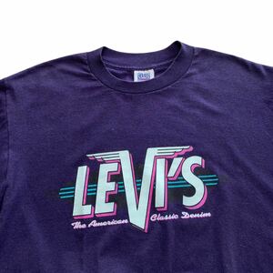 レア 90's USA製 Levi's ロンT ロゴ プリント パープル クルーネック ヴィンテージ リーバイス カットソー ロング Tシャツ
