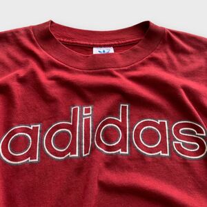 80's USA製 adidas ロゴ Tシャツ 小豆色 XL 半袖 ビンテージ オールド アディダス プリントT アメリカ製 古着