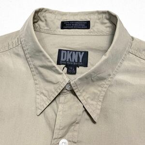 90's DKNY длинный рукав рубашка XL степень бежевый .. кнопка down хлопок po пудинг Vintage Old Donna Karan New York 