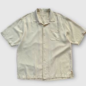 90's〜 Tommy Bahama シルク100% オープンカラーシャツ 無地 ライトイエロー ループ留め 開襟 ボックス ビンテージ オールド